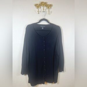 Joan Vass Black Button-Front Lightweight Cardigan. Unique Buttons.  Size 3X